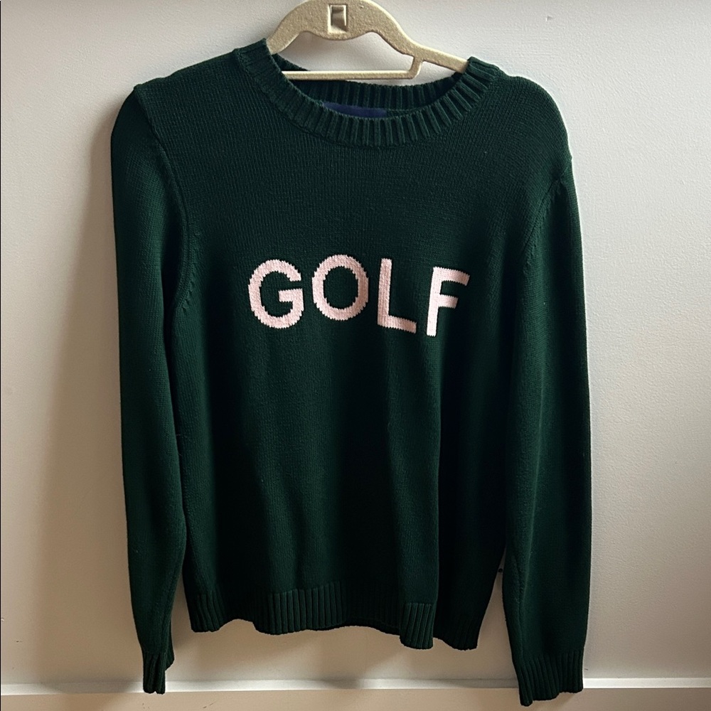 Renwick Dark Green 'GOLF' Crewneck Sweater - Pink Logo